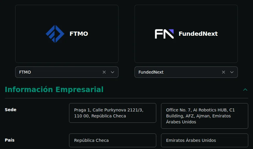 Preview del comparador de firms